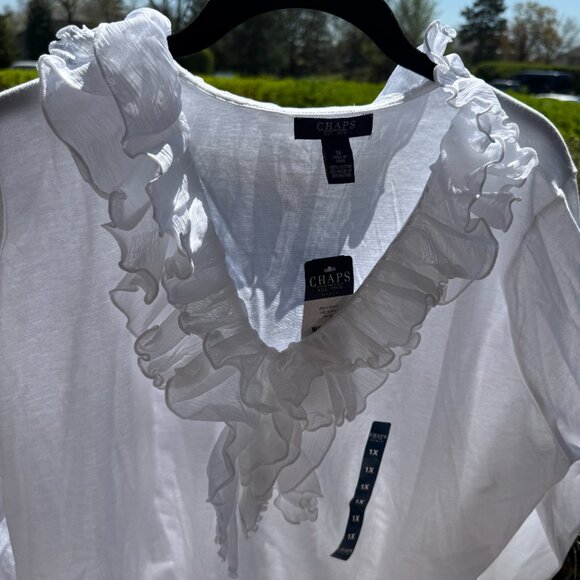 Chaps Women's Plus Size Pullover Cotton Top with Ruffle V-Neck NWT - Picture 11 of 13